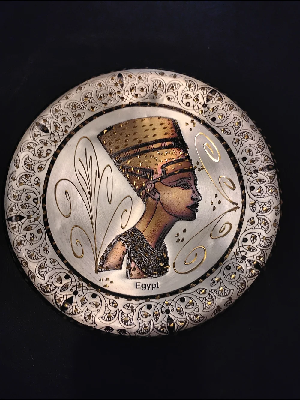 Rare Boho Egyptian Copper Wall Hanger Plate Nefertiti 8